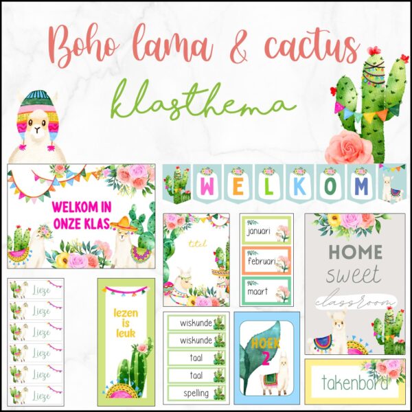 Klasthema watercolor lama & cactus