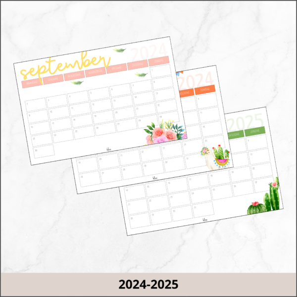 Maandkalender lama & cactus 2024-2025