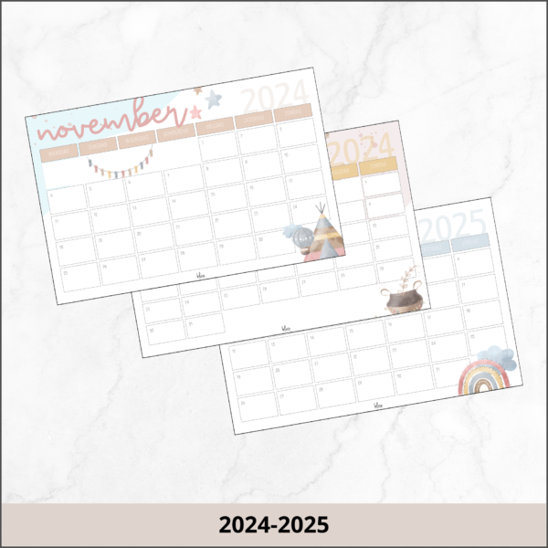 Maandkalender cute boho rainbow 2024-2025