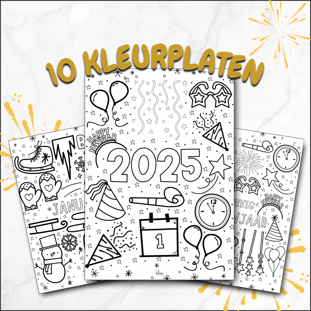 Kleurplaten Nieuwjaar 2025 · Klasmateriaal