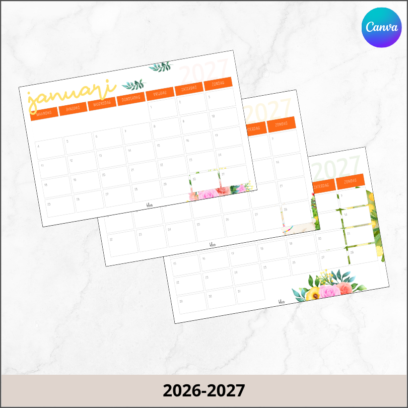 Maandkalender watercolor lama en cactus
