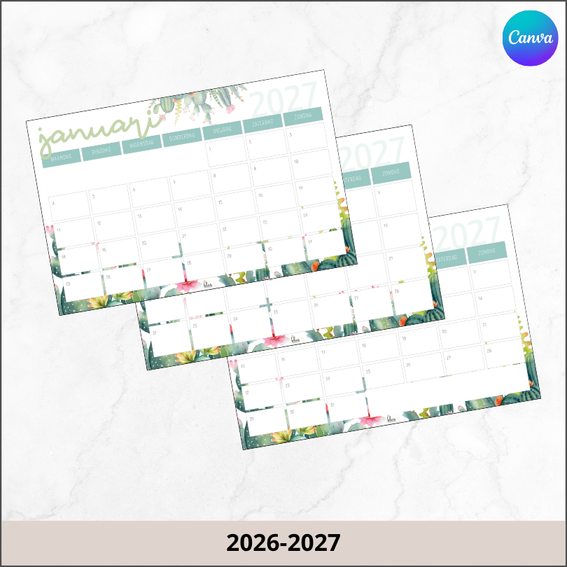 Maandkalender cactus soft colors