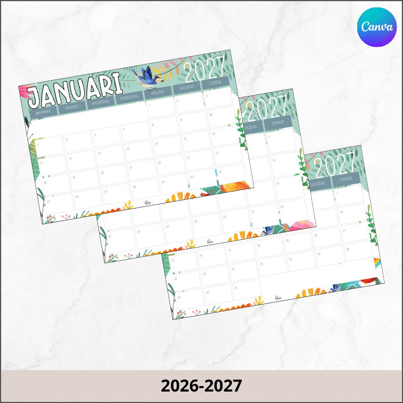 Maandkalender colorful birds
