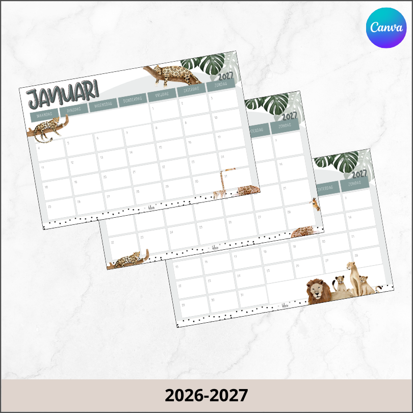 Maandkalender wild safari