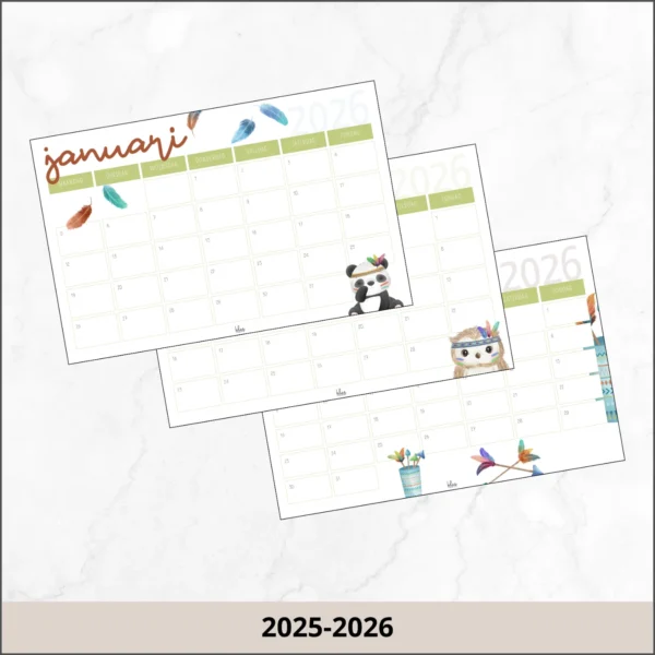 Maandkalender boho animals 2025-2026