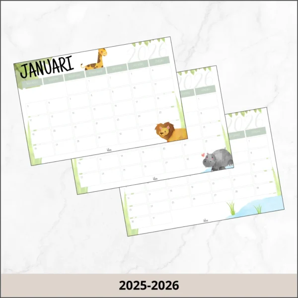 Maandkalender jungle 2025-2026