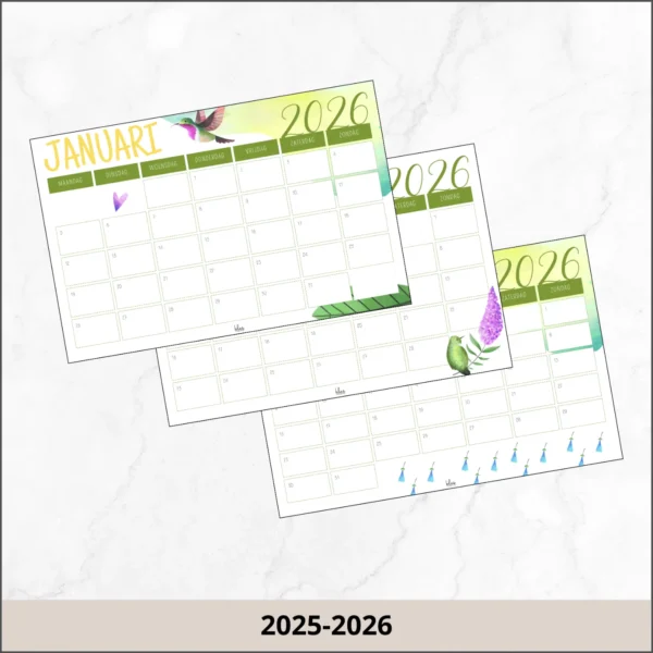 Maandkalender kolibries 2025-2026