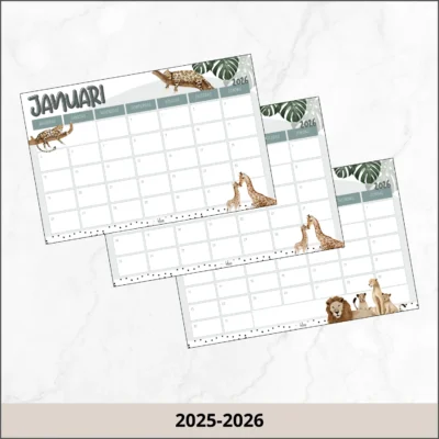 Maandkalender wild safari 2025-2026