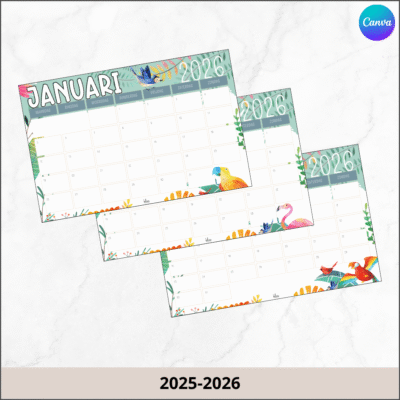 Maandkalender colorful birds 2025-2026